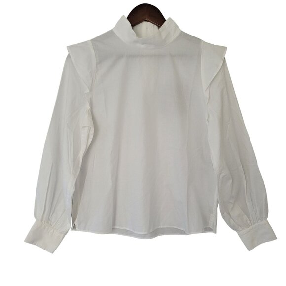 Everlane Tops - Everlane The Wing Shoulder Mockneck Ruffle Top Womens Size 2 White Cotton NWT